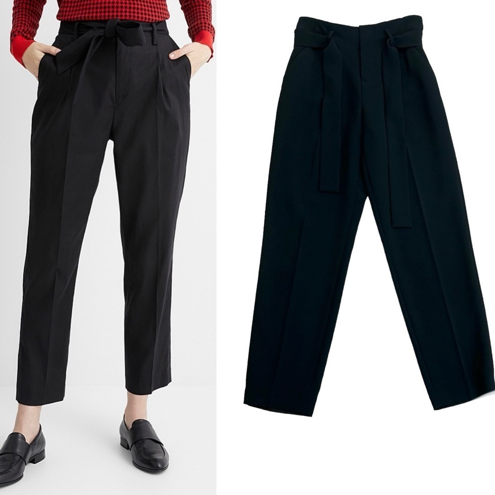 Contemporaine Simons black tie waist high waisted front pleat tapered ankle pant